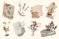 Aesthetic torn paper flower collage collection psd