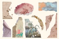 Torn watercolor paintings paper psd set