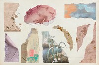 Torn watercolor paintings paper psd set