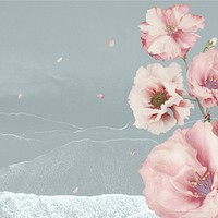 Pink flower border, vintage illustration