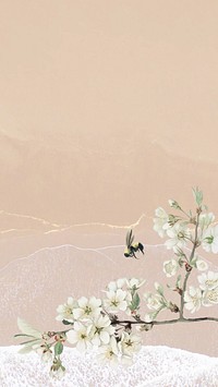 Vintage flower illustration, beach iPhone wallpaper