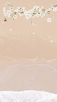 Vintage flower illustration, beach iPhone wallpaper