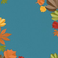 Blue paper craft leaf frame background