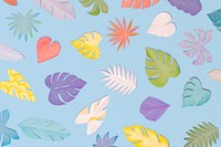 Blue paper craft leaf background