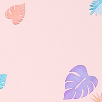 Pink paper craft leaf frame background