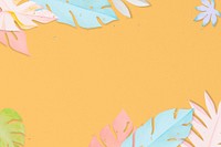 Orange paper craft leaf frame background