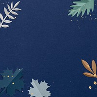 Blue paper craft leaf frame background