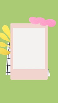 Colorful phone wallpaper, pink photo frame on green background