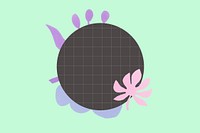 Black circle paper note with cute illustration on simple background