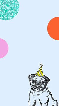 Birthday pug, blue iPhone wallpaper