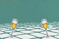 Champagne illustration, green background image