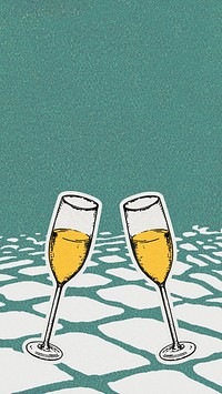 Champagne illustration, green iPhone wallpaper