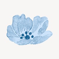 Blue peony flower watercolor, blue, monochromatic psd