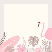 Pastel pink flamingo tropical frame, beige design