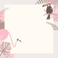 Pastel botanical tropical flamingo frame, beige design