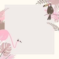 Pastel botanical tropical flamingo frame, beige design