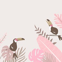 Pastel pink botanical bird border, beige design