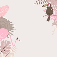 Pastel pink botanical flamingo border, beige design