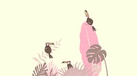 Pink tropical bird desktop wallpaper, cream design