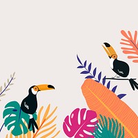 Colorful summer tropical toucan border, beige design