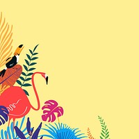 Colorful summer tropical bird border, yellow design