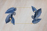 Gold frame, blue leaf illustration