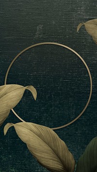 Dark botanical mobile wallpaper, round gold frame