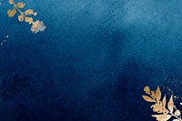 Dark blue watercolor background, gold leaf border