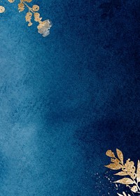 Dark blue watercolor background, gold leaf border