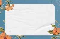 Blue floral frame background, orange flowers design