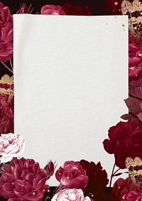 Red flower frame background, vintage botanical design