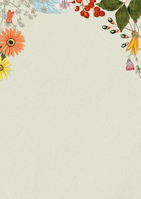 Flower aesthetic border background, beige textured design