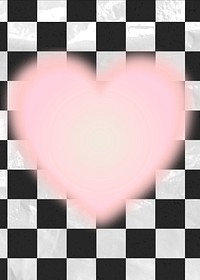 Pink heart frame background, black and white checkered design