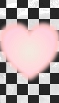 Pink heart frame iPhone wallpaper, black and white checkered background