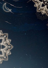 Dark starry sky background, mandala flower border