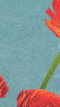 Blue aesthetic textured phone wallpaper, red flower border