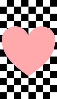 Checkered patterned phone wallpaper, cute heart frame