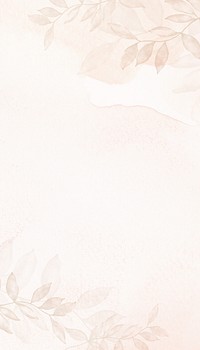 Aesthetic watercolor leaf mobile wallpaper, beige textured background