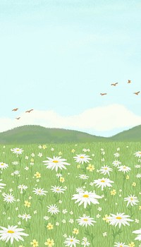 Aesthetic flower field iPhone wallpaper, nature illustration