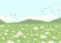 Aesthetic flower field background, nature illustration