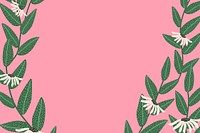 Pink botanical background, leaf branch border