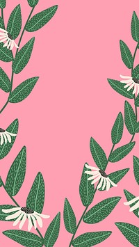 Pink botanical iPhone wallpaper, leaf branch border