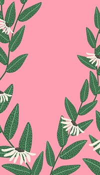 Pink botanical iPhone wallpaper, leaf branch border