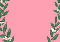 Pink botanical background, leaf branch border