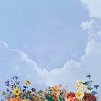 Aesthetic blue sky background, flower border