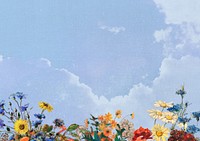 Aesthetic blue sky background, flower border