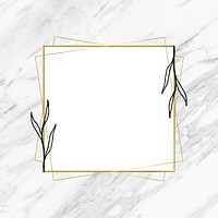 Square gold frame, leaf line art design