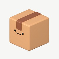 3D neutral face parcel box, emoticon illustration psd