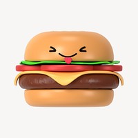 3D playful face cheeseburger, emoticon illustration