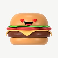 3D heart eyes cheeseburger, emoticon illustration psd